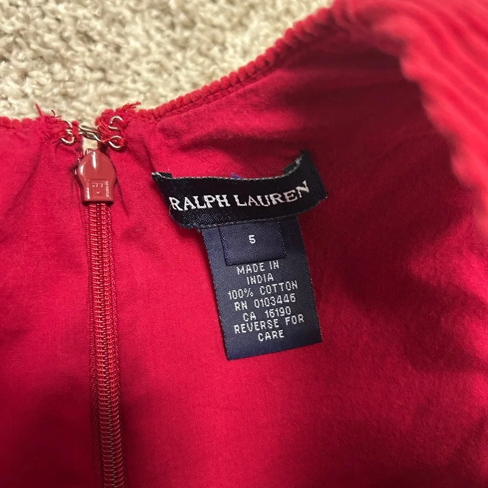 Ralph Lauren GIRLS Corduroy Jumper Dress Size 5 Snowflakes Christmas Holiday Red